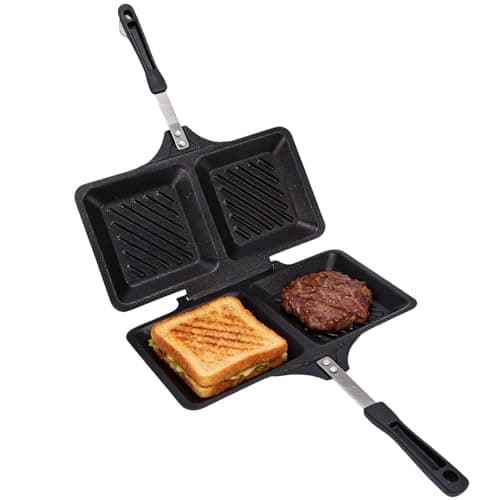 BAFOVY Sandwich Press Pan, Double Sided Non Stick Grilled Stovetop Panini Maker, Square Iron Design, for Home Kitchen (Black)