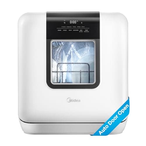 Midea Countertop Dishwasher Portable with 6L(1.59G) Built-in Water Tank, 5+2 Programs, Baby Care, Auto Door Open, Dual Drying System, Energy-Saving and Odor Removal, for Apartments, Dorms& RVs, White