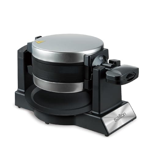 Salton Rotating Double Belgian Waffle Maker – 2 Waffles in Under 3 Minutes | Rotating Design for Even Cooking | Non-Stick Plates | Removable Drip Tray | Cool Touch Handle | Proudly Canadian