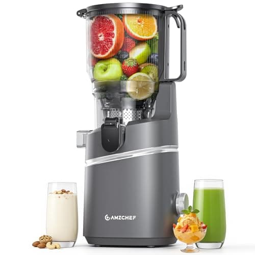 AMZCHEF Cold Press Juicer with 6.5" Large Feed Chute, Slow Masticating Juicer for Whole Fruits & Vegetables, 3-Layer Strainer, Copper Motor, High Juice Yield, Easy to Clean