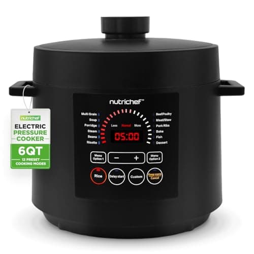 NutriChef Pressure Cooker 6 Quart Stainless Steel, Adjustable Time & Temperature, Multi Cooker for Rice, Yogurt & Meat, Fast Meal Prep