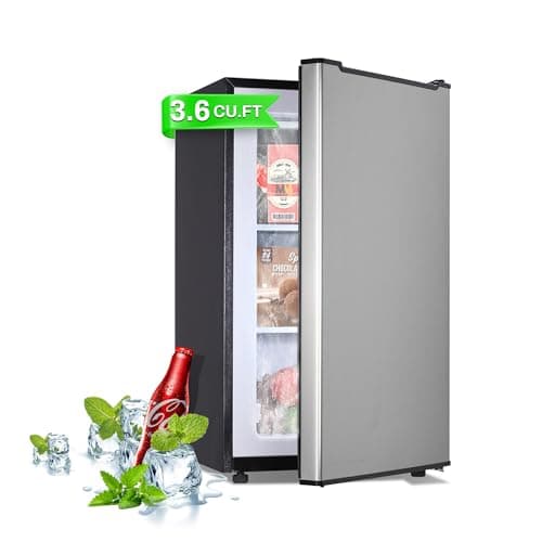 Maine - 3.5 Cubic Feet Upright Freezer Mini Freezer with Reversible Stainless Steel Door, Freestanding Compact Freezer with 3 Adjustable Thermostats, Small Freezer for
