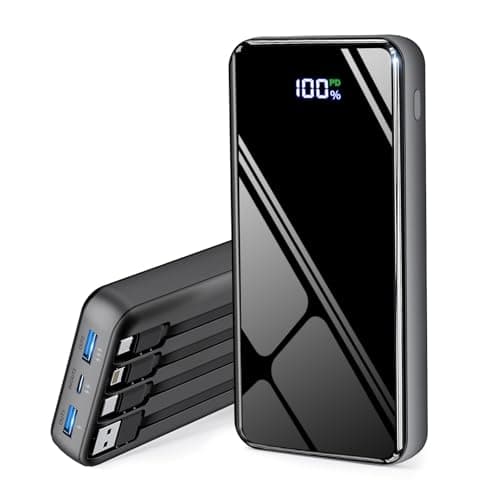 Portable Charger with Built in Cables, 50000mAh Power Bank Fast Charging 6 Outputs 2 Inputs with LED Display External Battery Pack Compatible with Cellphones Tablets AirPods etc