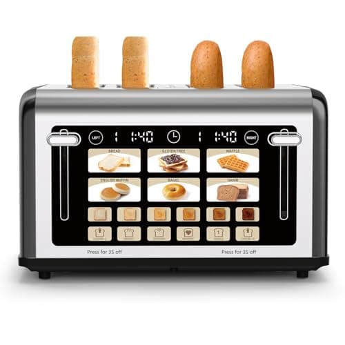TouchScreen 4 Slice Toaster with Large Digital Display, 1.5" Extra Wide Slots for Bagels & Toast, 6 Shade Settings for Bread, Waffle,Bagel,Muffin, Reheat & Defrost - Black