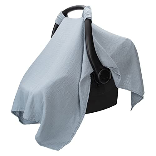 Comfy Cubs Baby Car Seat Cover - Soft Bamboo Rayon and Muslin Cotton Blend - Lightweight, Breathable Canopy for Comfort and Sun Protection - Large Size Nursing Cover - Pacific Blue