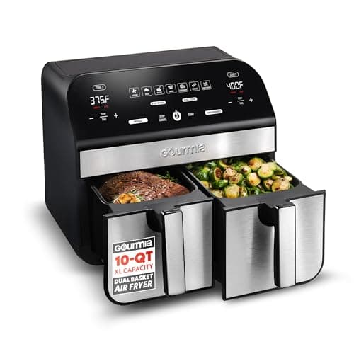 Gourmia 10-Quart/9.4 Liter Capacity Dual Basket Digital Air Fryer, with Smart Finish & 7 Cooking Functions
