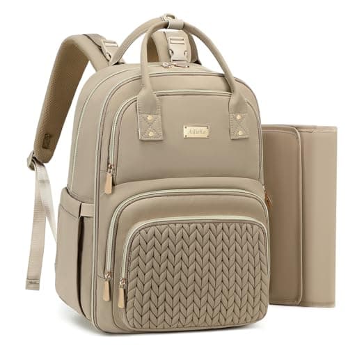 AIJIEKE Diaper Bag Backpack - Large Waterproof Mom & Maternity, Boys, Girls & Baby Travel Essentials Tote with Changing Pad, Brown Taupe, Daypack Backpacks