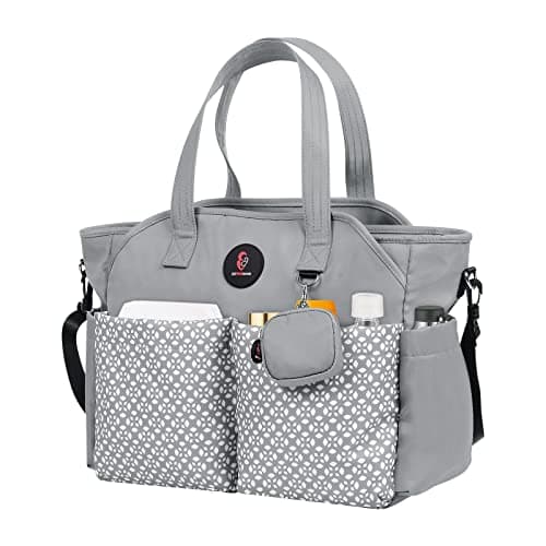 SUPROMOMI Large Tote Diaper Bag for Boys and Girls - Stylish Shoulder Mommy Bag for Twins and 2 Kids - Hospital Bag in Grey