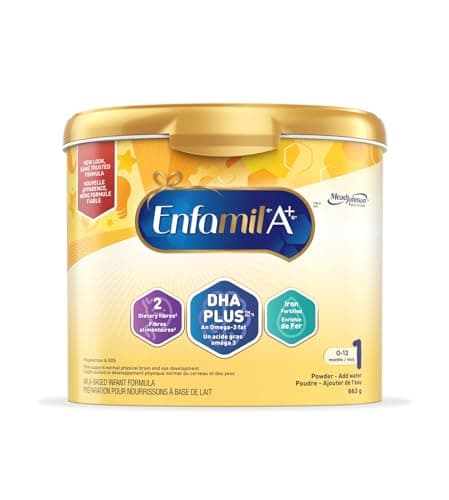 Enfamil A+, Baby Formula, Powder Tub, DHA (a type of Omega-3 fat) to help support brain development, Age 0-12 months, 663g, Packaging May Vary