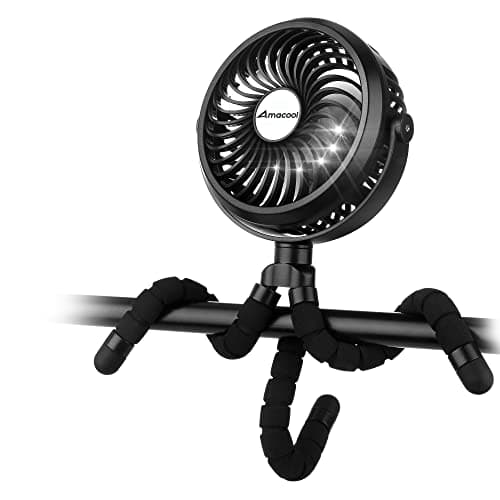 AMACOOL Battery Operated Stroller Fan Flexible Tripod Clip On Fan with 3 Speeds and Rotatable Handheld Personal Fans for Car Seat Crib Bike Treadmill