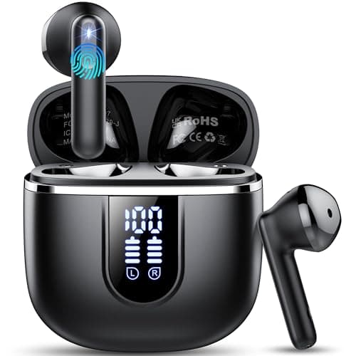 Wireless Earbuds, Bluetooth 5.4 Headphones in Ear with 4 ENC Noise Cancelling Mic, in Ear Earphones 40H, IP7 Waterproof, USB C, Bluetooth Ear Buds for Sports, Gym, Workout, Black
