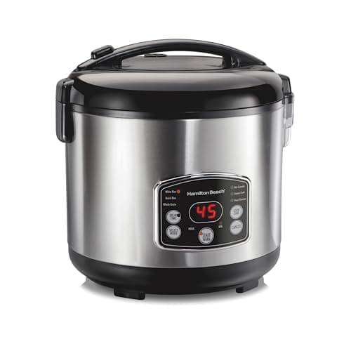 Hamilton Beach Digital Programmable Rice Cooker & Food Steamer, 14 Cups Cooked (7 Cups Uncooked), Stainless Steel, Steam & Rinse Basket, Delay Start, Model 37548MN