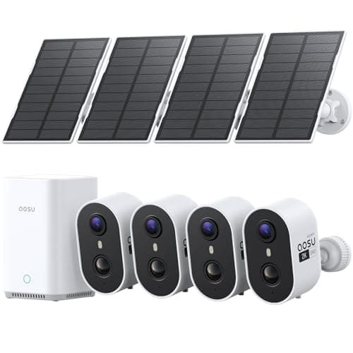 aosu Security Cameras Outdoor Wireless Home System, Solar Powered, Cross-Camera Tracking, True 2K HD Color Night Vision, Spotlight, Motion Alert, No Subscription Required, Easy Setup, 4-Cam-Kit