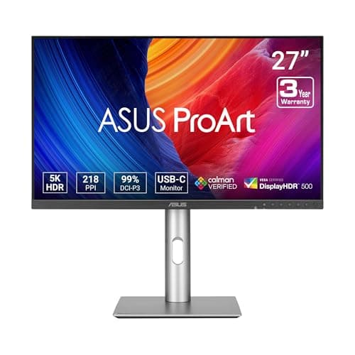 ASUS ProArt Display 27” 5K HDR Professional Monitor (PA27JCV) - 5K (5120 x 2880), IPS, 99% DCI-P3, 100% sRGB, ΔE < 2, USB-C PD 96W, Calman Verified, Color Accurate, Auto KVM, LuxPixel, 3 yr Warranty