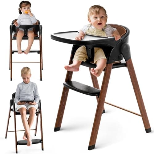 Ihoming Baby High Chair, 5-in-1 Convertible Infant Feeding Chair for Babies & Toddlers, Portable High Chair with Removable Dishwasher Safe Tray, 240 lbs Capacity, 6+ Months, Black