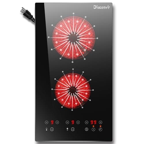 Disaenvir 2 Burner Electric Cooktop - 12 Inch Electric Stove Top Built-in & Countertop 2000W, 120V Portable Two Burner Radiant Electric Cook Top Sensor Touch Control, Timer, Safety Lock, 110V Plug in