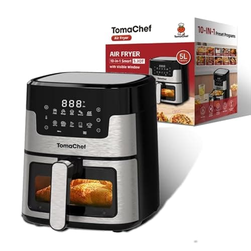 Air Fryer 10-in-1, 5.3QT Compact Oil Free Cooker with Visible Window & Dishwasher Safe Basket,Healthy Cooking, Digital Control for Family