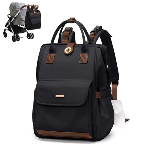 GOLF QUALITY Diaper Bag Backpack,Multi Function Water Resistant Diaper Bag With Hook,Casual Hanging diaper bag for mom,16 Inch,Black