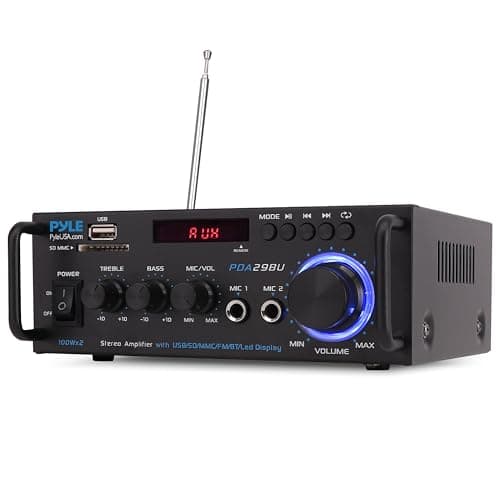 Pyle Stereo Amplifier - 200W Dual Channel Stereo Receiver w/RCA, USB, SD, MIC in, FM Radio Great for Home Speakers, Theater, Entertainment & Studio Use