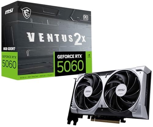 MSI Gaming RTX 5060 8G Ventus 2X OC Graphics Card (8GB GDDR7,TBA-bit, Extreme Performance: 2535 MHz, DisplayPort x3 2.1a, HDMI 2.1b, NVIDIA Blackwell Architecture)