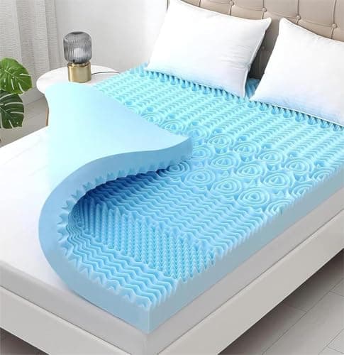 YUGYVOB Mattress Topper Queen, Foam Queen Mattress Topper, Cooling Gel Infused Bed Topper, 7 Zone Egg Crate Foam, CertiPUR-US Certified, 2 Inch