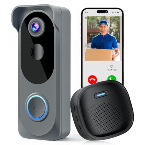 Doorbell Camera Wireless No Subscription Required, 2K HD Battery Powered Smart Video Door Bell Camera with Chime, Wide Angle, Motion Alerts&Two‑Way Talk, Night Vision, Works with Alexa,2.4G WiFi Only