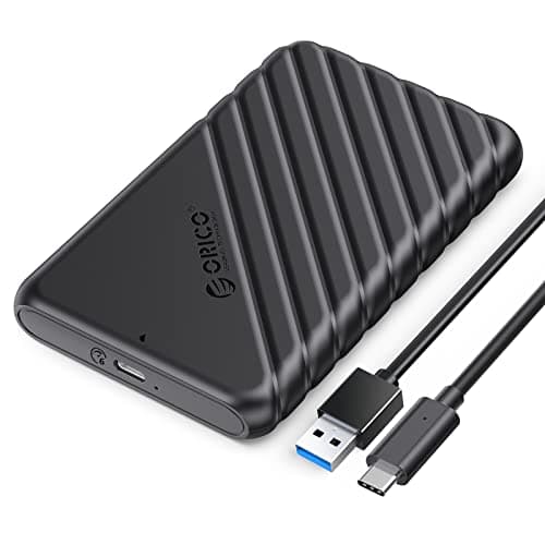 ORICO 2.5 inch USB C Hard Drive Enclosure USB 3.1 Gen 1 to SATA III External Hard Drive Case for SSD HDD 9.5 7mm Tool-Free with UASP, Black (25PW1-C3)