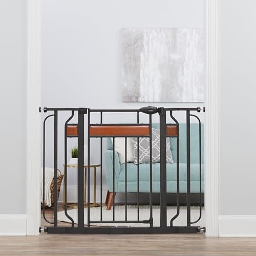 Regalo Home Accents Extra Wide Walk Thru Baby Gate, Includes Décor Hardwood, 4-Inch Extension Kit, 4-Inch Extension Kit, 4 Pack of Pressure Mount Kit and 4 Pack of Wall Cups and Mounting Ki