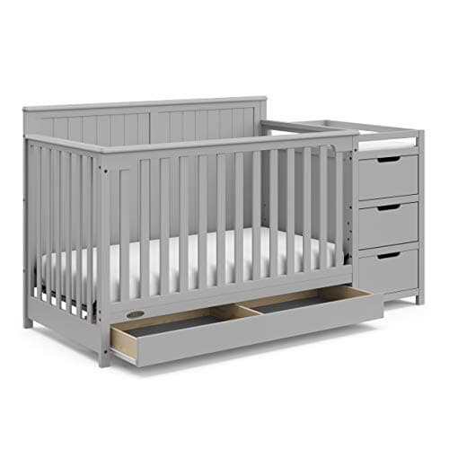Graco Hadley 4 in 1 Convertible Crib Changer with Drawer, Pebble Gray, Easily Converts to Toddler Bed Day Bed or Full Bed, Three Position Adjustable Height Mattress (Mattress Not Included)