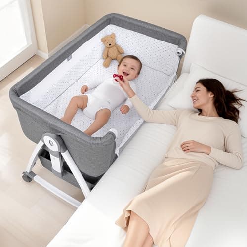 CENMIFI Bedside Bassinet for Baby, 3-in-1 Bedside Sleeper for Newborns, 6-Level Height Adjustable Bassinet with Breathable Mesh, Soft Mattress, Lockable Wheels & Large Storage Basket