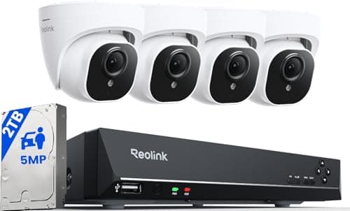 Reolink 8CH 5MP PoE Home Security Camera System, 4pcs Wired 5MP Outdoor PoE IP Cameras Outdoor with Person Vehicle Detection, 4K 8CH NVR with 2TB HDD for 24-7 Recording | RLK8-520D4-5MP