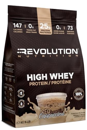 Revolution Nutrition, High Whey, Protein Powder 6LB Bag, Whey Protein, Gluten Free, 25g of Protein Per Scoop, 2.7kg, 73 Servings (Iced Cappuccino, 6 Pound Bag)
