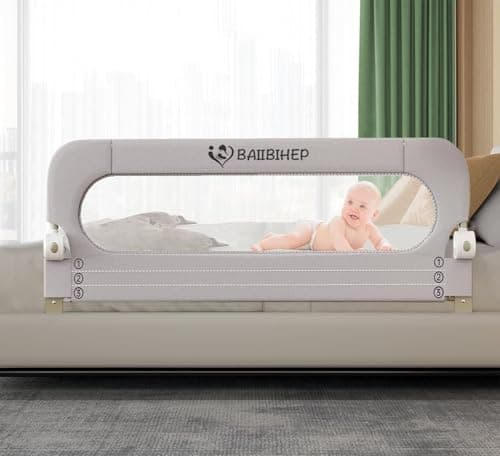 Foldable Baby Bed Rail for Toddlers, Adjustable Height Swing Down Baby Bed Safety Side Rails,Portable Bed Rails Guard Bumper for Full Size, Queen