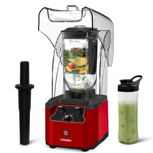 CRANDDI Commercial Quiet Blender 2200Watt for Kitchen with Soundproof Shield Cover, Heavy Duty High Speed Blender with 80oz Pitcher and Self-Cleaning, K90 (Red)