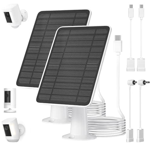 5W Solar Panel for Ring Camera, Solar Panel Charger Compatible with Ring Spotlight Plus/Pro Stick Up Outdoor Cam Battery, 10ft Cable with USB-C to Barrel Plug Adapter & Micro-USB Adapter, 2 Pack