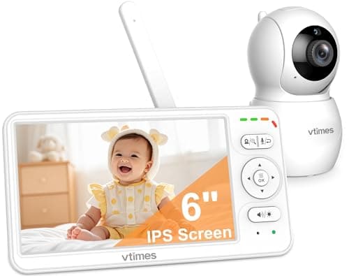 VTimes 2026 Upgraded No WiFi Baby Monitor with Camera & Audio, 6'' IPS Large Screen, 30-Hour Battery, Night Vision, ECO Mode, 2-Way Talk, Pan-Tilt-Zoom, 1000ft Long Range