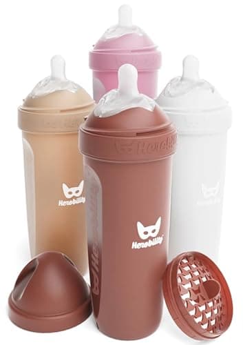 Herobility Double Anti-Colic Baby Bottles - 12 fl oz / 340 ml - Pack of 4 - Multicoloured - Sand, Woodchuck, Pink, White