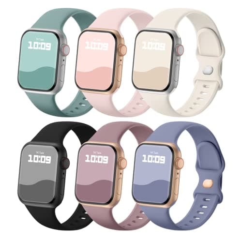 Sport Bands Compatible with Apple Watch Band 38mm 40mm 41mm 42mm 44mm 45mm 46mm 49mm, Soft Silicone Sport Strap Wristbands for iWatch Ultra 3 2 1, Series 11 10 9 8 7 6 5 4 3 2 1 SE Women Men, 6 Pack