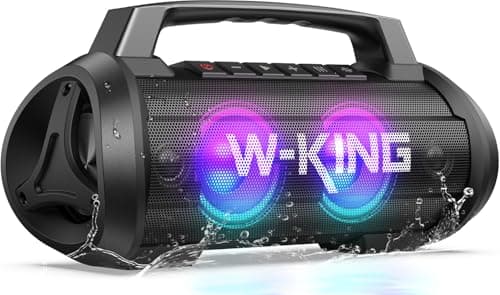 W-KING Bluetooth Speaker Loud, 120W Peak Portable Speaker Bluetooth Wireless Party Boombox with 2* Subwoofer/70W Deep Bass, Lights/IPX6/42H/DSP/EQ/BT5.4/USB/TF/AUX, 110dB Haut Parleur Stereo Sound