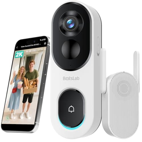 BOTSLAB 2K Video Doorbell Camera Wireless Outdoor with Head-to-Toe View, No Monthly Fee, Two Way Audio, Human Detection, Battery-Powered, 2.4G WiFi, IP66