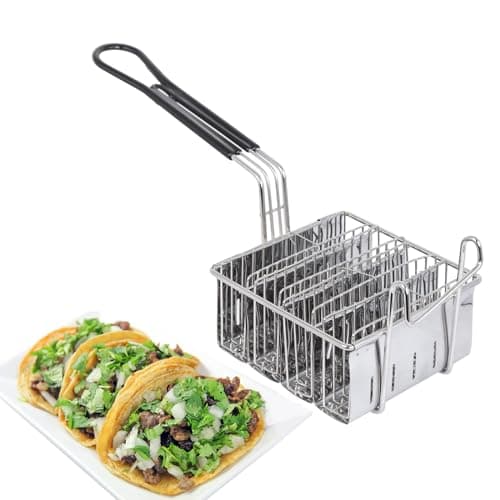 SOTECH Tortilla Fry Basket Kitchen Fried Cooking Taco French Fries Basket for Deep Fat Fryer Squarec Basket Stainless Steel (4shells)