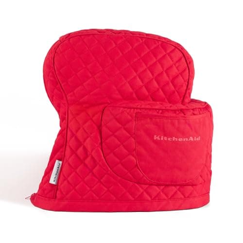 KITCHENAID Fitted Tilt-Head Stand Mixer Cover with Storage Pocket, Quilted 100% Cotton,14.4"x18"x10", Passion Red