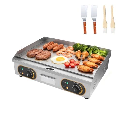 MOOTACO 26" Commercial Electric Griddle, BBQ Grill Countertop Hotplate Flat Top Electric Grill Teppanyaki with Double Thermostat for Kitchen (Double Plug)