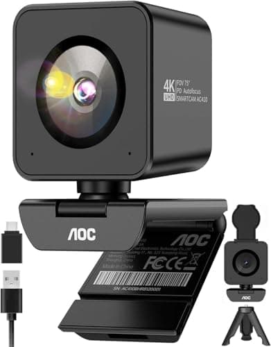 AOC 4K Webcam with Sony Sensor, 1080P 60FPS Streaming Camera with PDAF Autofocus, AI Noise-Canceling Mic & Privacy Cover, Web Camera for PC Desktop Laptop Video Conferencing Zoom Skype