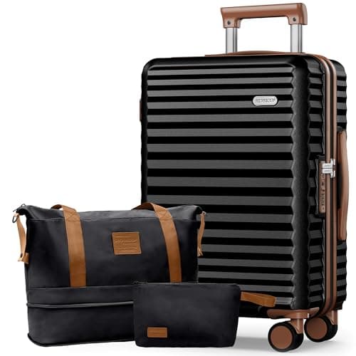 SHOWKOO Suitcase Hardside Expandable Luggage Set, Suitcase with Double Spinner Wheels TSA Lock 3 Piece Set Black (DB/TB/28in)