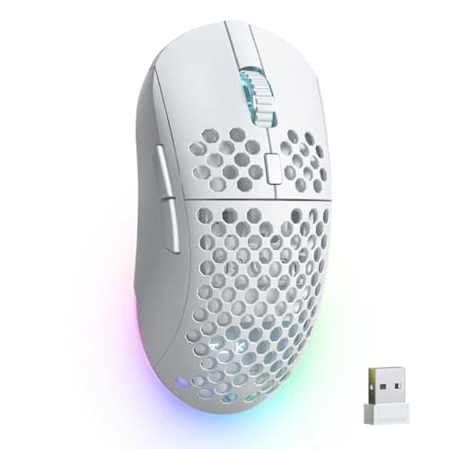 TMKB Falcon M1 Wireless Gaming Mouse, 24000DPI Optical Sensor, 180Hrs Battery, Lightweight, 6 Programmable Buttons, RGB Strip, 2.4G/BT5.2/USB-C Wired for PC/Mac/Laptop - Matte White