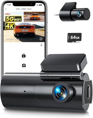 GKU 4K Dash Cam Front and Rear Camera Build-in 5G WiFi, Parking Mode