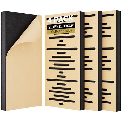 TONOR 4-Pack Acoustic Wood Wall Panels, 23.6” * 11.8” * 1.9” 3D Self-adhesive Wall Panel, Three-layer Soundproof Tiles for Echo Absorbtion, Acoustical Barrier of Polyester Fiber, wood, Burly Wood
