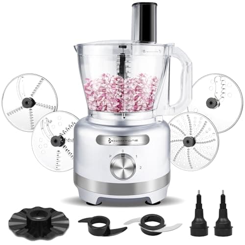 Homtone 16 Cups Food Processor Large, 9 Functions 7 Blades for Shredding, Slicing, Making French Fries, Chopping Meat, Kneading Dough & Emulsifying (Silver, 16Cup)