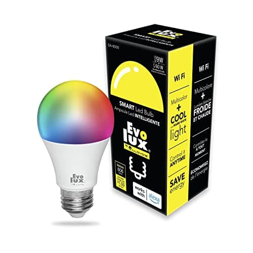 Evolux Smart Light Bulb (E26) - Smart Bulbs Alexa Compatible - Colour Changing, Dimmable - 806 Lumens - Energy Saver for 2.4 GHz Networks No Hub Needed - Warm & Cool White Light